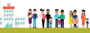 Clipart avec familles et hôpital